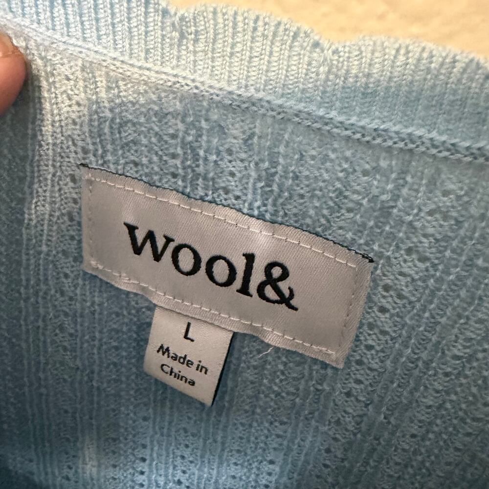 Wool& Daisy Pointelle Sweater Light Blue Women's Size Large - Picture 5 of 7